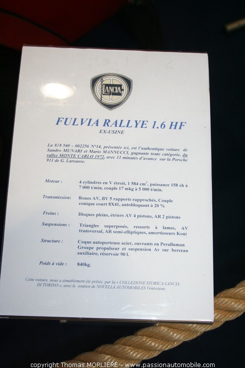 Lancia Fulvia 1.6 HF Sandro Munari 1972 (Lancia Club de France Salon voiture de collection Lyon 2009)