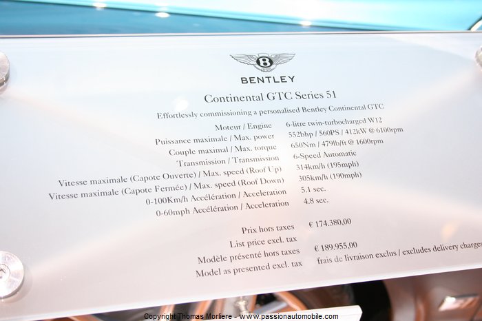 bentley continental gtc 51 series 2010 (Salon mondial auto Paris 2010)