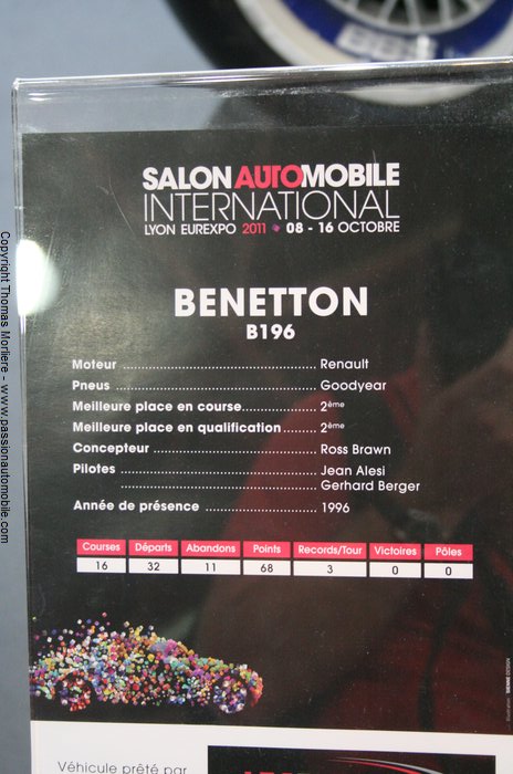 formule 1 benetton b196 1996 (salon de l'auto de Lyon 2011)